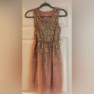 Girls Fancy Sequence Dress-Rose Gold Size 14